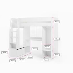 Flair Harry High Sleeper Bed with Desk, Wardrobe & Storage in White - Size: Single - thumbnail 9