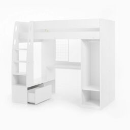 Flair Harry High Sleeper Bed with Desk, Wardrobe & Storage in White - Size: Single - thumbnail 6