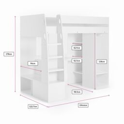 Flair Harry High Sleeper Bed with Desk, Wardrobe & Storage in White - Size: Single - thumbnail 7