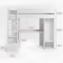 Flair Harry High Sleeper Bed with Desk, Wardrobe & Storage in White - Size: Single - thumbnail 8