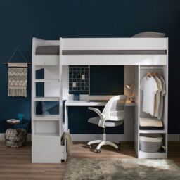 Flair Harry High Sleeper Bed with Desk, Wardrobe & Storage in White - Size: Single - thumbnail 2