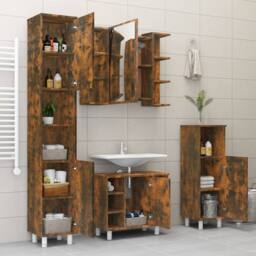 Berkfield Home Bathroom Mirror Cabinet Smoked Oak 80x20.5x64 cm Engineered Wood in Brown - thumbnail 9