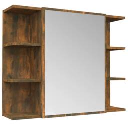 Berkfield Home Bathroom Mirror Cabinet Smoked Oak 80x20.5x64 cm Engineered Wood in Brown - thumbnail 1