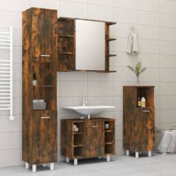Berkfield Home Bathroom Mirror Cabinet Smoked Oak 80x20.5x64 cm Engineered Wood in Brown - thumbnail 8
