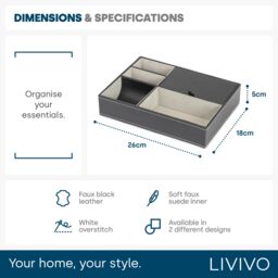 LIVIVO Deluxe 5-Compartment Valet Organiser - Black/Grey in Black - thumbnail 6