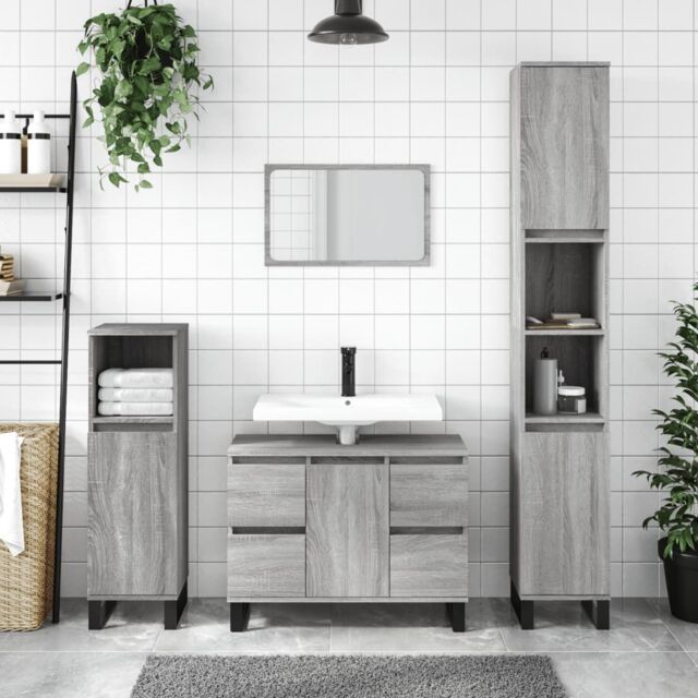 Berkfield Home Bathroom Cabinet Grey Sonoma 30x30x100 cm Engineered Wood - Size: 30 x 30 x 100 cm - image 1