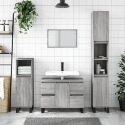 Berkfield Home Bathroom Cabinet Grey Sonoma 30x30x100 cm Engineered Wood - Size: 30 x 30 x 100 cm - thumbnail 1