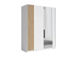 Vente-unique Sliding Door Wardrobe With Mirror - L150 Cm - White & Natural - thumbnail 5