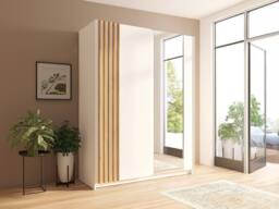 Vente-unique Sliding Door Wardrobe With Mirror - L150 Cm - White & Natural