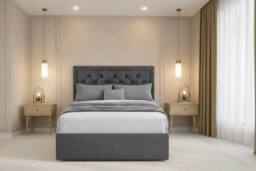 "Chester & Oakley Valencia Plush Divan Bed Base 2 Drawers Foot-End - 26"" Headboard in Dark Grey - Size: Small Double" - thumbnail 2
