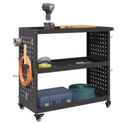 Berkfield Home Tool Trolley with Shelf with Wheel with Storage Manual Black Medi - thumbnail 3