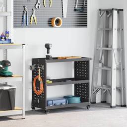 Berkfield Home Tool Trolley with Shelf with Wheel with Storage Manual Black Medi - thumbnail 2