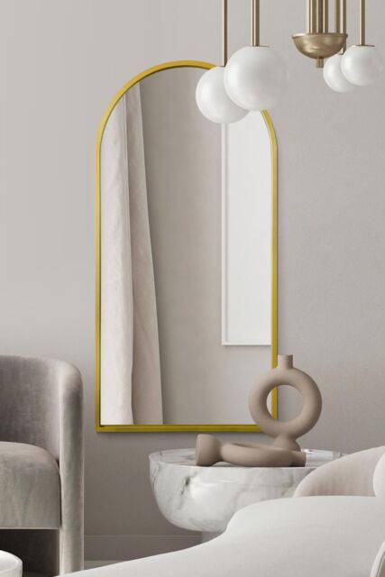 "MirrorOutlet The Arcus Gold Framed Arched Leaner/Wall Mirror 63"" X 31"" (160CM X 80CM) - Size: 1 Pack" - image 1