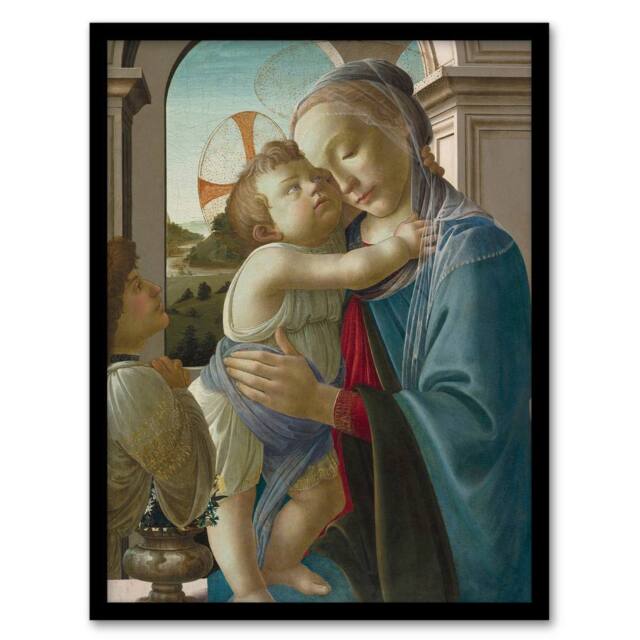 Artery8 Virgin & Child an Angel Botticelli Vintage Framed Wall Art Print - Size: A4 - image 1