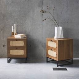sweeek Pair Of Wood & Cane Bedside Tables in Light Brown - thumbnail 1