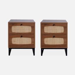 sweeek Pair Of Wood & Cane Bedside Tables in Light Brown - thumbnail 2