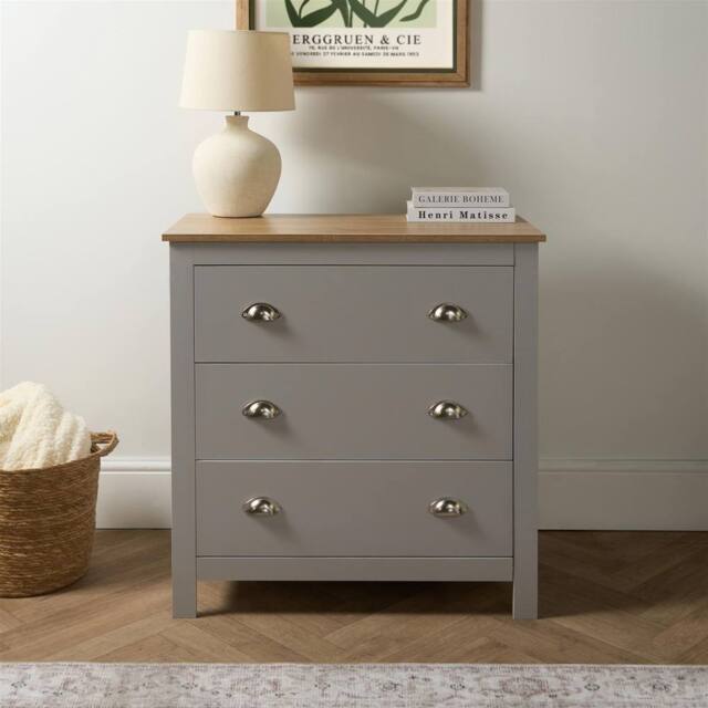 OHS Chicago 3 Drawer Bedside Table Hallway Cabinet Nightstand in Grey - image 1