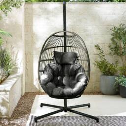 FurnitureboxUK Egg Outdoor Garden Hanging Chair in Grey - thumbnail 2