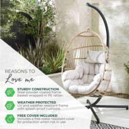 FurnitureboxUK Egg Outdoor Garden Hanging Chair in Grey - thumbnail 9