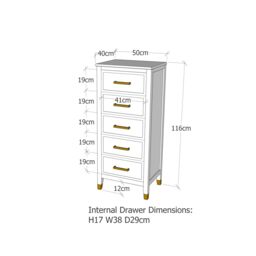 Cabinet Bits Palazzi 5 Drawer Narrow Chest of Drawers in Off-White - thumbnail 6