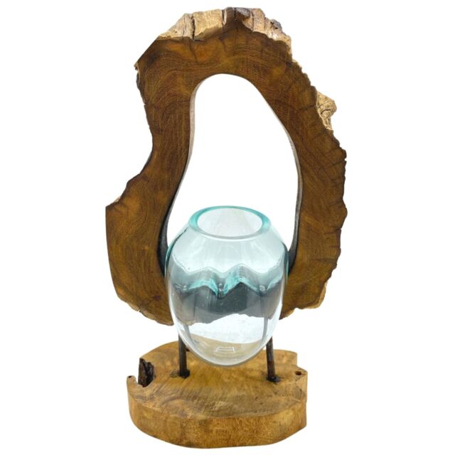 KDMD Molton Glass Hanging Art Vase on Wood in Brown - image 1