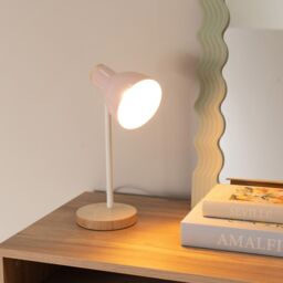 ValueLights Woody Metal Dome Shade Wooden Base Desk Task Adjustable Table Lamp in Pink - thumbnail 1