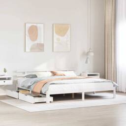 Berkfield Home Bed Frame with Drawers without Mattress White 180x200 cm Super King - thumbnail 2