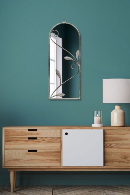 "MirrorOutlet Concrete Colour Metal Framed Arched Wall Mirror 25""x 9"" (64 X 24CM) in Grey - Size: 1 Pack" - image 1