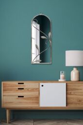 "MirrorOutlet Concrete Colour Metal Framed Arched Wall Mirror 25""x 9"" (64 X 24CM) in Grey - Size: 1 Pack"