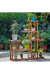ExtraStar Vintage Wood Plant Stand, Multi-Tiered Flower Pot Holder in Brown - thumbnail 5
