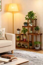 ExtraStar Vintage Wood Plant Stand, Multi-Tiered Flower Pot Holder in Brown - thumbnail 2