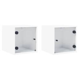 Berkfield Home Elegant Bedside Cabinets with Glass Doors 2 pcs White 35x37x35 cm - Size: 35 x 37 x 35 cm - thumbnail 3