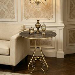 FLAVORA Vintage Metal Round Coffee Table in Gold - Size: 0.6m2 - thumbnail 4
