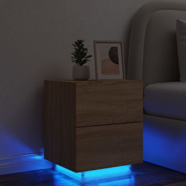 Berkfield Home Bedside Cabinet with LED Lights Sonoma Oak Engineered Wood in Brown - image 1