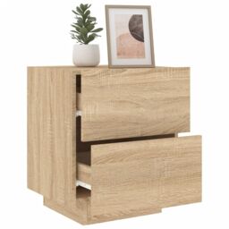 Berkfield Home Bedside Cabinet with LED Lights Sonoma Oak Engineered Wood in Brown - thumbnail 5