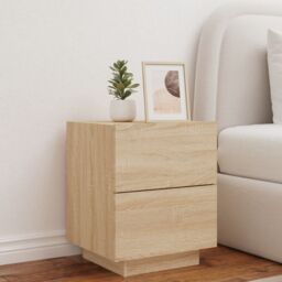 Berkfield Home Bedside Cabinet with LED Lights Sonoma Oak Engineered Wood in Brown - thumbnail 4