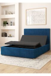 Aspire Grant Electric Adjustable Bed Upholstered in Plush Velvet Fabric with Pocket Sprung Mattress UK Made in Navy - Size: Super King - thumbnail 3
