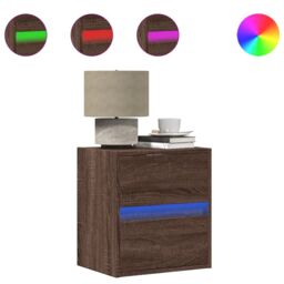 Berkfield Home Wall-mounted Bedside Cabinet with LED Lights Brown Oak - thumbnail 2