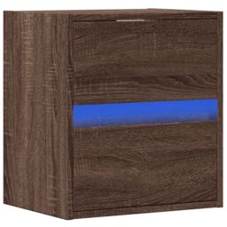 Berkfield Home Wall-mounted Bedside Cabinet with LED Lights Brown Oak - thumbnail 5