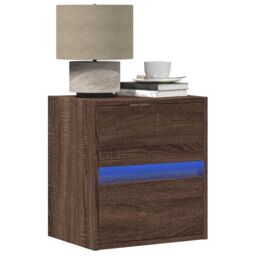 Berkfield Home Wall-mounted Bedside Cabinet with LED Lights Brown Oak - thumbnail 1