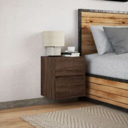 Berkfield Home Wall-mounted Bedside Cabinet with LED Lights Brown Oak - thumbnail 4