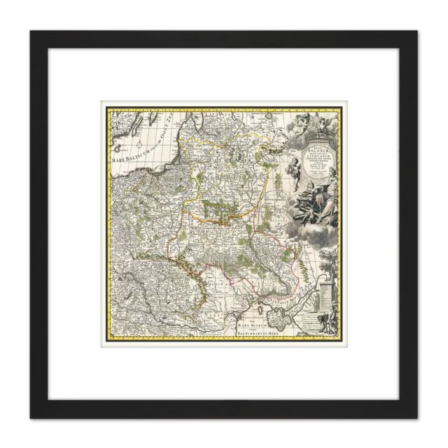 Artery8 Map Antique 1696 Allard Poland Lithuania Old Replica 8X8 Inch Square Wooden Framed Wall Art Print Picture with Mount in Black - image 1