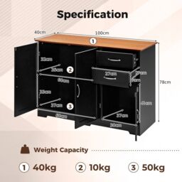 Costway Buffet Cabinet Kitchen Modern Storage Cabinet with Adjustable Shelf in Black - thumbnail 2