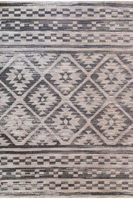 Kukoon Grey Tribal Aztec Outdoor Area Rug Garden Patio Summer Barbeque Mat - Size: 120 cm x 170 cm - image 1