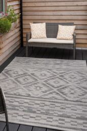 Kukoon Grey Tribal Aztec Outdoor Area Rug Garden Patio Summer Barbeque Mat - Size: 120 cm x 170 cm - thumbnail 2