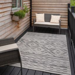 Kukoon Grey Tribal Aztec Outdoor Area Rug Garden Patio Summer Barbeque Mat - Size: 120 cm x 170 cm - thumbnail 4