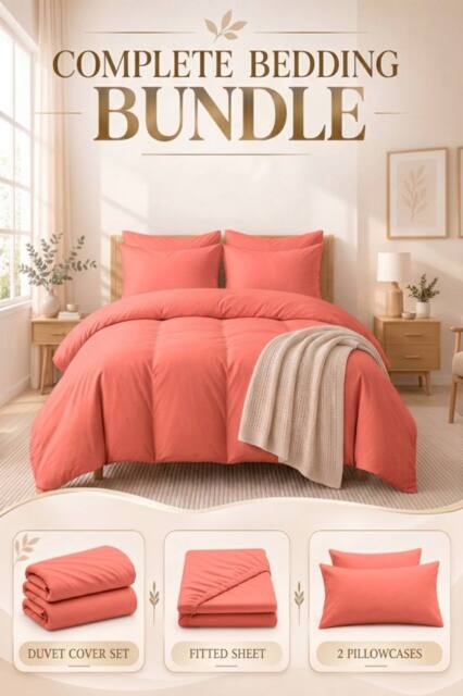 Lazzaro Home Premium Cotton Bedding Set With Matching Fitted Sheet &2PC Pillowcases in Coral - Size: Double - image 1