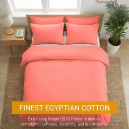 Lazzaro Home Premium Cotton Bedding Set With Matching Fitted Sheet &2PC Pillowcases in Coral - Size: Double - thumbnail 6