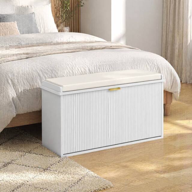 STILVORA Shoe Bench with Padded Seat & 8-Shoe Storage in White - image 1