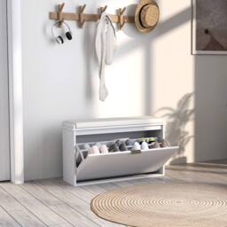 STILVORA Shoe Bench with Padded Seat & 8-Shoe Storage in White - thumbnail 3
